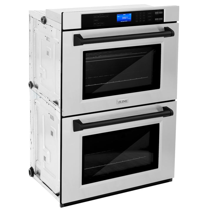 ZLINE Autograph Edition 30" Electric Double Wall Oven - Self Clean and True Convection - Stainless Steel with Matte Black Accents