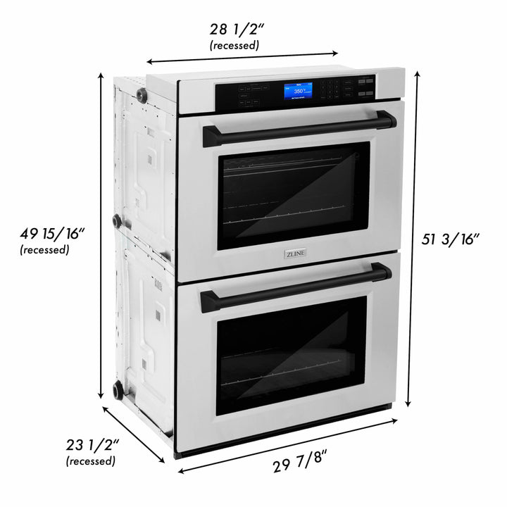 ZLINE Autograph Edition 30" Electric Double Wall Oven - Self Clean and True Convection - Stainless Steel with Matte Black Accents