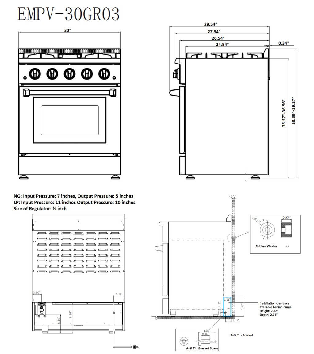 Empava 30" Freestanding Range Gas Cooktop And Oven - 4 Burners