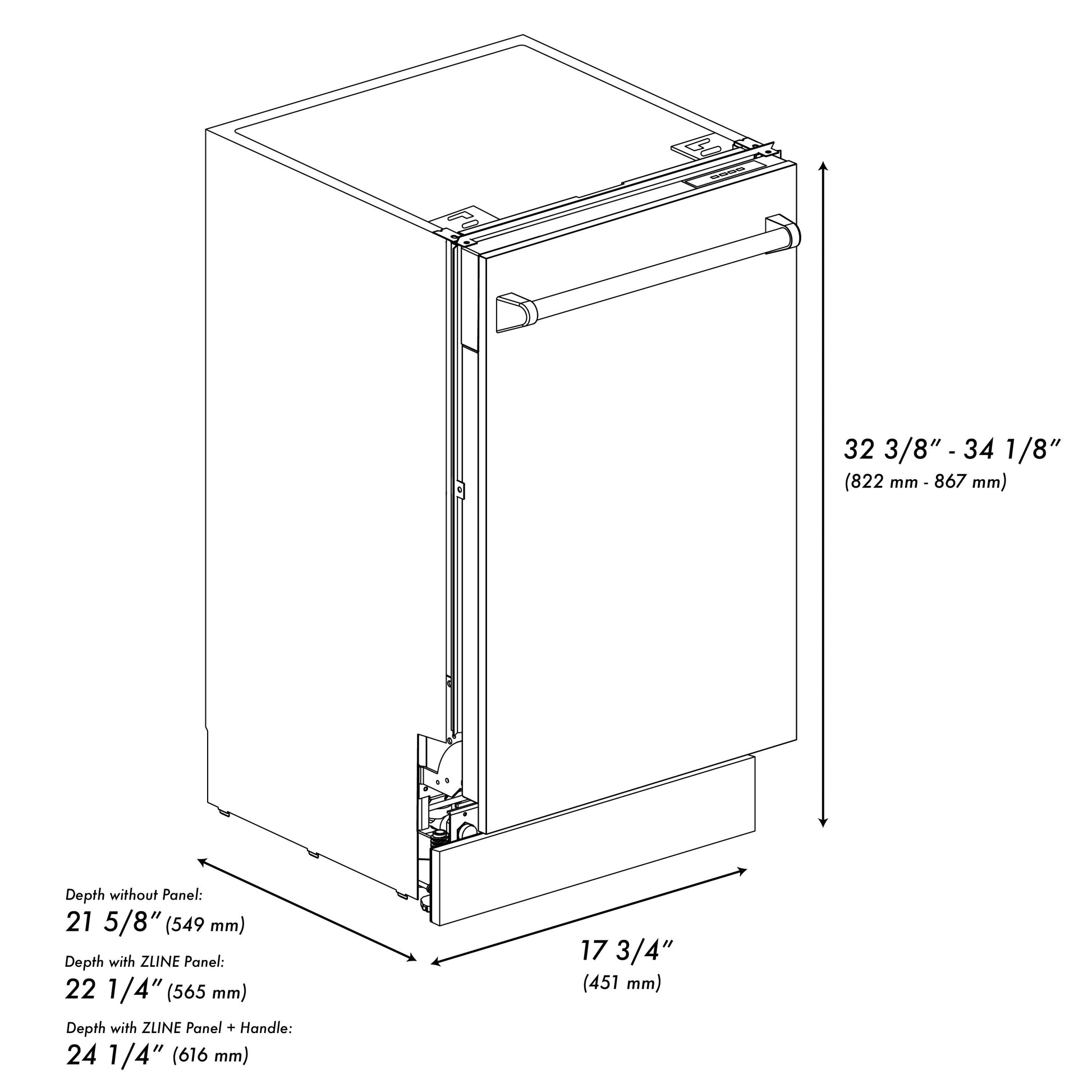 ZLINE 18" Tallac Series 3rd Rack Top Control Dishwasher - Stainless Steel Tub with Color Options