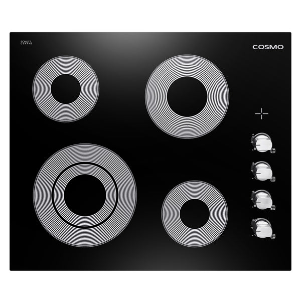 Cosmo 24 in. Electric Ceramic Glass Cooktop with 4 Elements, Dual Zone Element, Indicator Light and Control Knobs