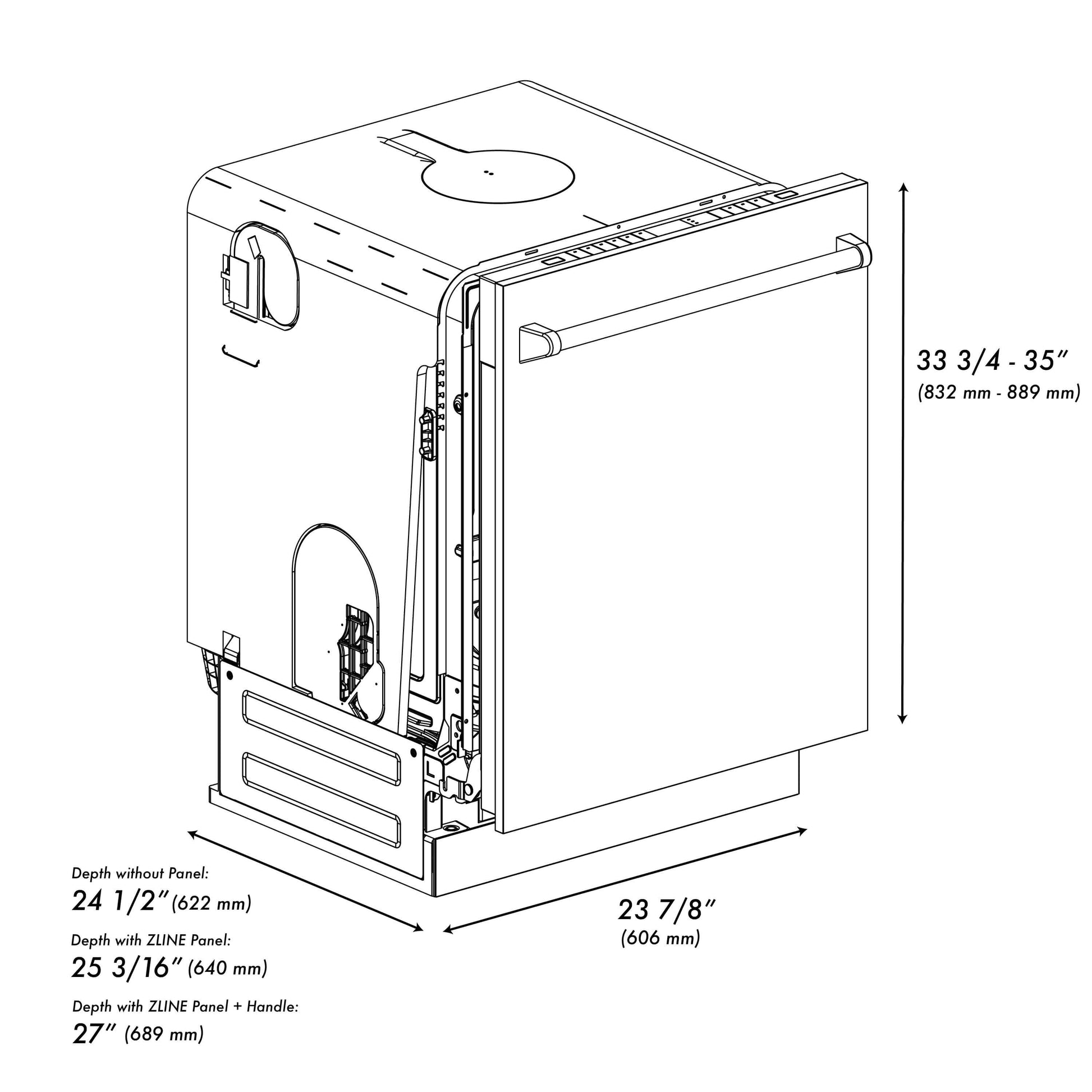 ZLINE 24" Panel  Monument Series 3rd Rack Top Touch Control Dishwasher - Stainless Tub with Color options