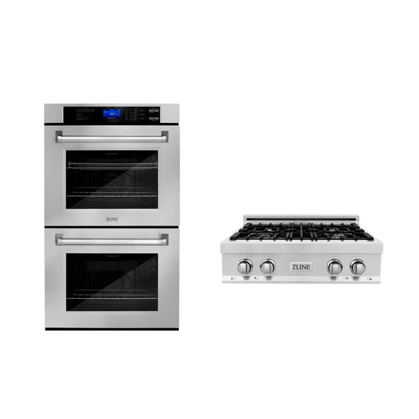 ZLINE 2-Appliance Kitchen Package with 30" Stainless Steel Rangetop and 30" Double Wall Oven