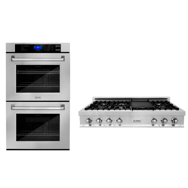 ZLINE 2-Appliance Kitchen Package with 48" Stainless Steel Rangetop and 30" Double Wall Oven
