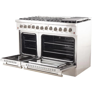 Forno Galiano 48-inch Freestanding Dual Fuel Range All Stainless Steel with 8 Sealed Burners, FFSGS6156-48