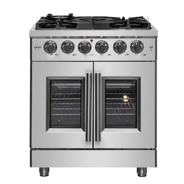 Forno Massimo 30-inch French Door Dual Fuel Range All Stainless Steel with 5 Sealed Burners, FFSGS6325-30