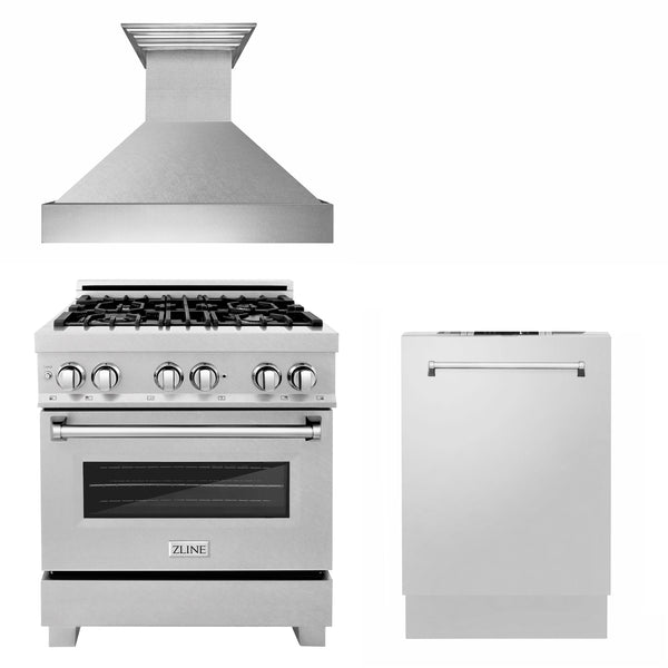 ZLINE 3-Appliance 36" Kitchen Package with Fingerprint Resistant Stainless Dual Fuel Range, Ducted Vent Range Hood, and Dishwasher