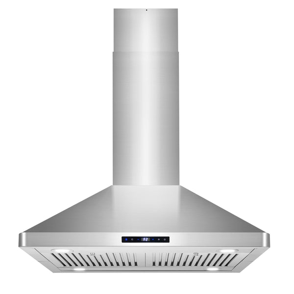 Cosmo 30 in. Stainless Steel Island Range Hood with 3-Speed Fan, 380 CFM, Permanent Filters, LED Lights, Soft Touch Controls,