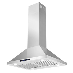 Cosmo 30 in. Stainless Steel Island Range Hood with 3-Speed Fan, 380 CFM, Permanent Filters, LED Lights, Soft Touch Controls,