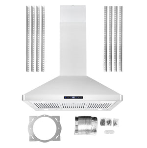 Cosmo 36 in. Stainless Steel Ductless Island Range Hood with Soft Touch Controls, LED Lights, and Permanent Filters 380 CFM