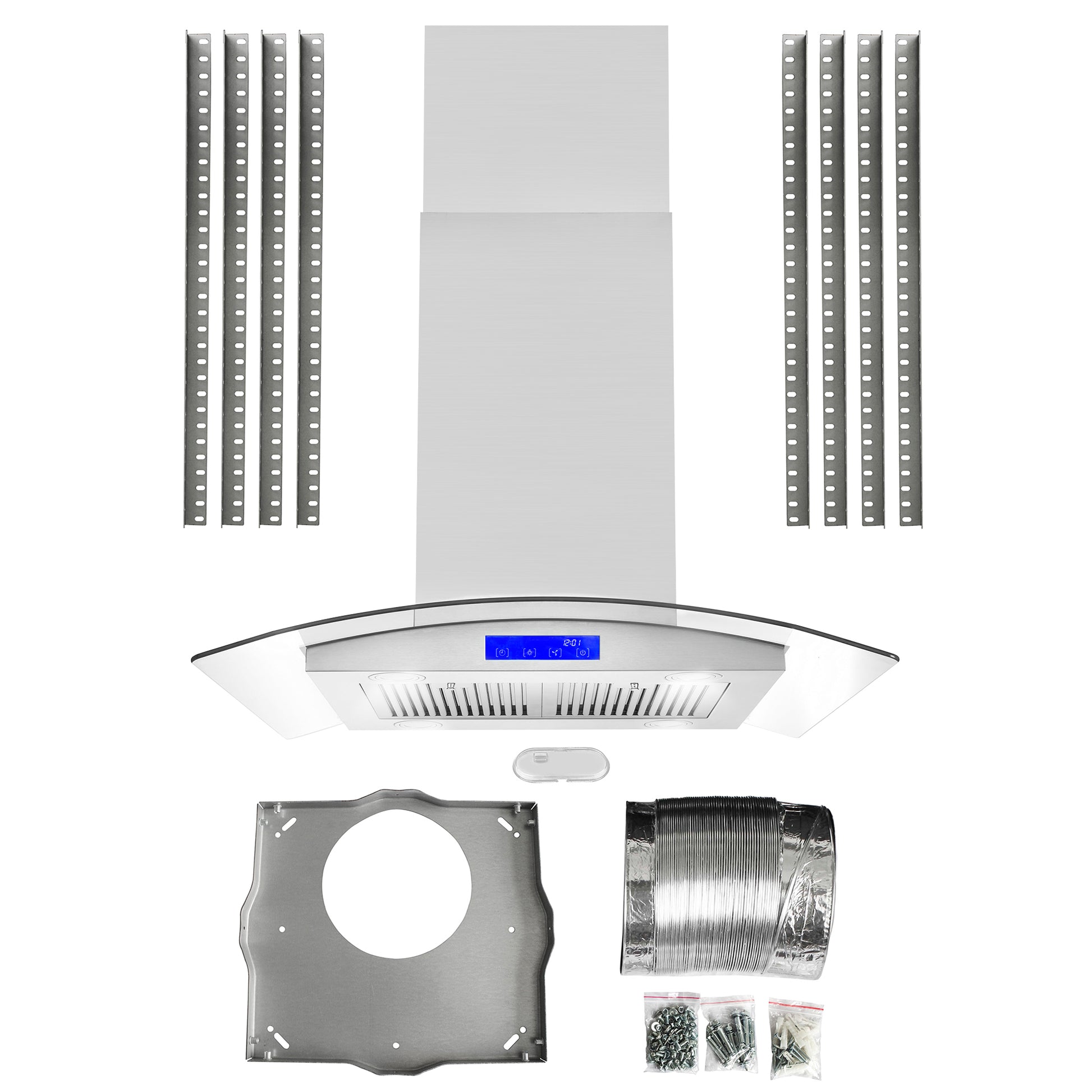 Cosmo 30 in. Stainless Steel Ductless Island Range Hood with LED Lighting and Carbon Filter Kit 380 CFM