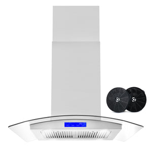 Cosmo 30 in. Stainless Steel Ductless Island Range Hood with LED Lighting and Carbon Filter Kit 380 CFM