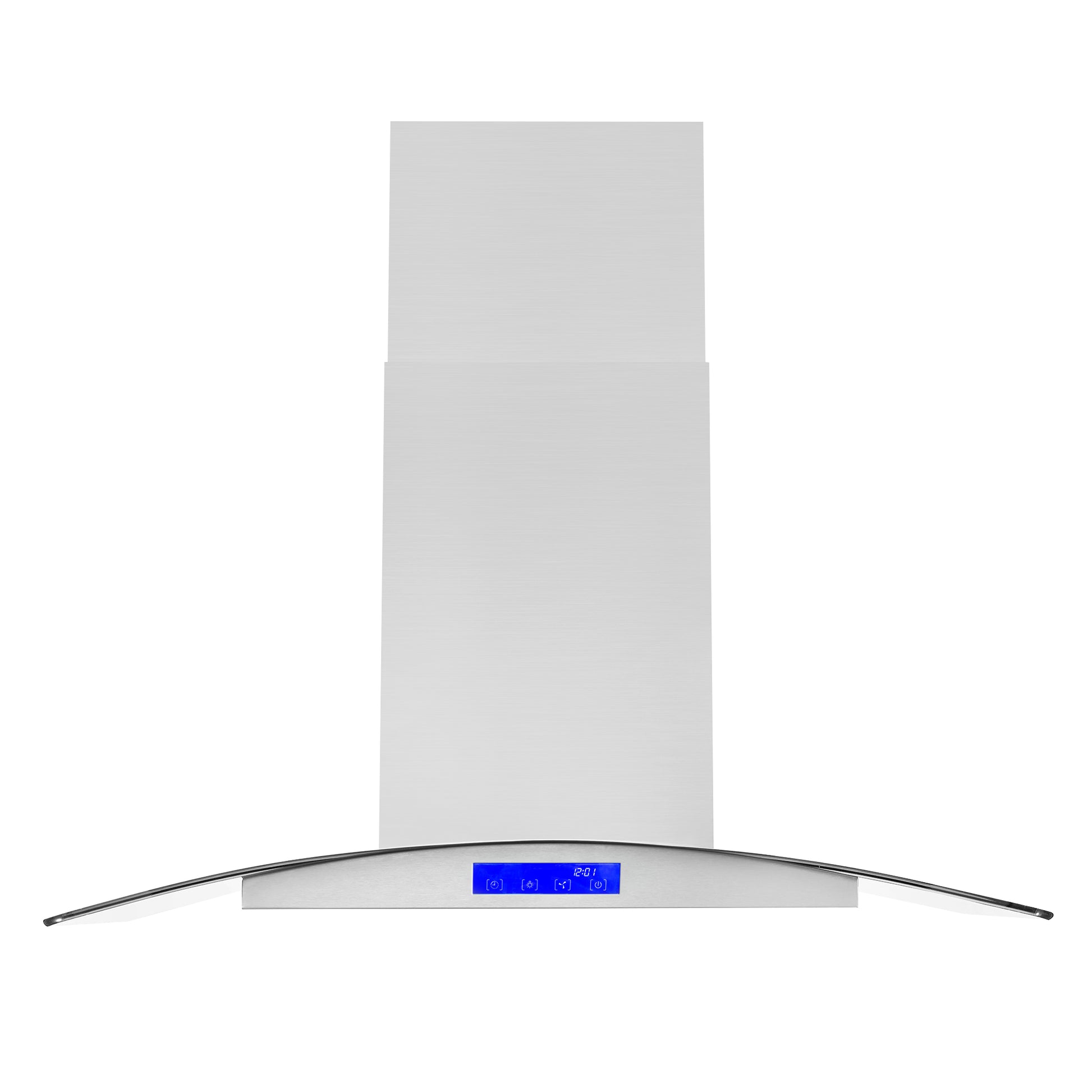 Cosmo 36 in. Stainless Steel Island Range Hood with 380 CFM, 3 Speeds, Ducted, Permanent Filters, Curved Glass Hood