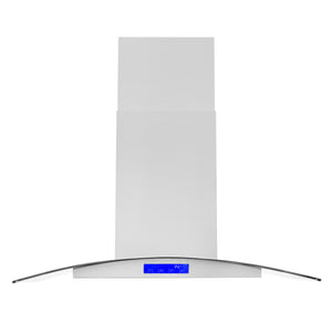 Cosmo 36 in. Stainless Steel Island Range Hood with 380 CFM, 3 Speeds, Ducted, Permanent Filters, Curved Glass Hood