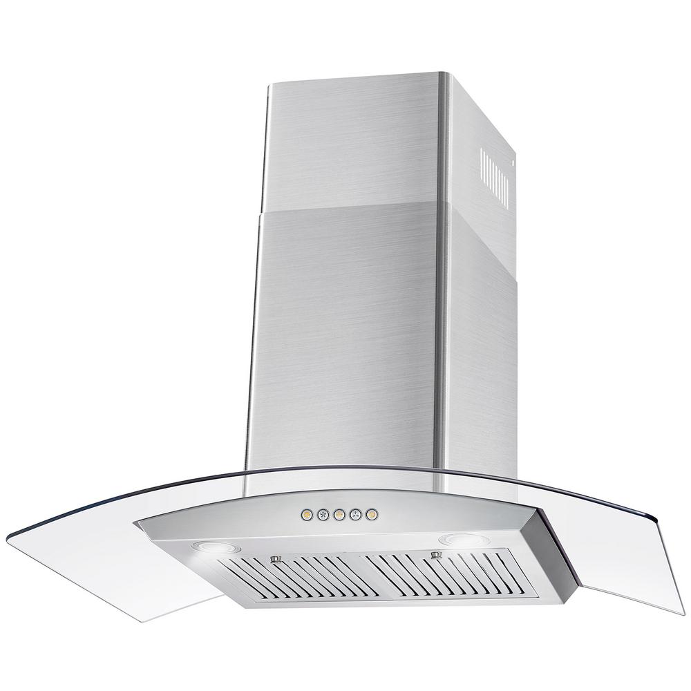 Cosmo 36 in. Stainless Steel Ductless Wall Mount Range Hood with Push Button Controls, LED Lighting and Carbon Filter Kit 380 CFM