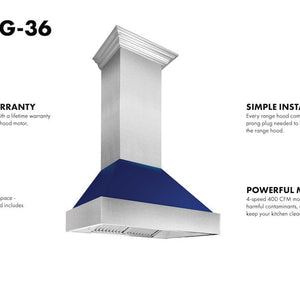 ZLINE Ducted Range Hood - DuraSnow Steel with Glossy Blue Shell