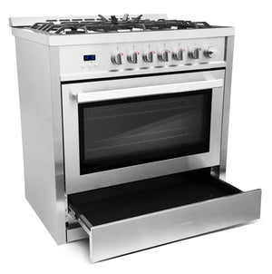 Cosmo 36 in. 3.8 cu. ft. Single Oven Gas Range in Stainless Steel with 5 Burner Cooktop and Cast Iron Grates