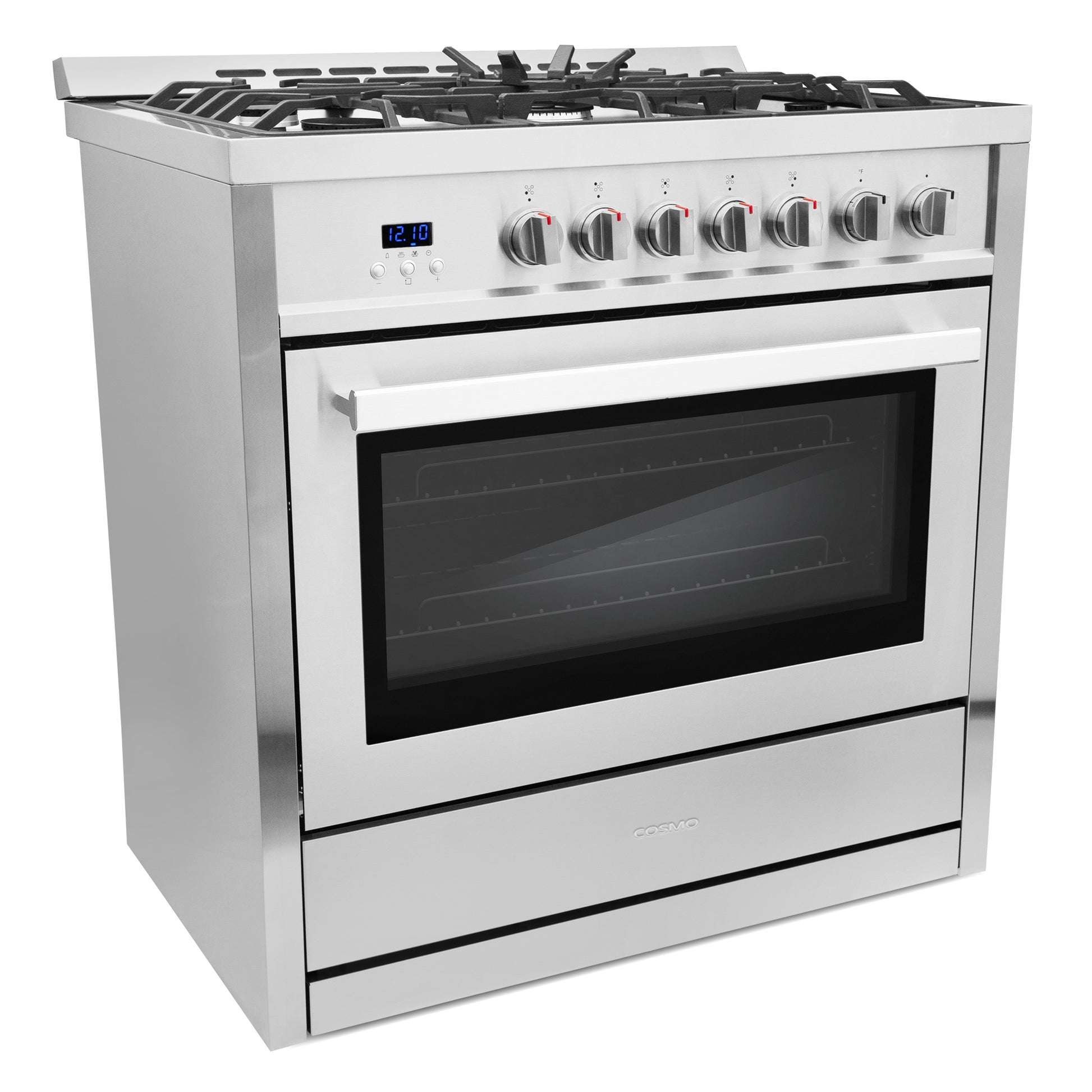 Cosmo 36 in. 3.8 cu. ft. Single Oven Gas Range in Stainless Steel with 5 Burner Cooktop and Cast Iron Grates