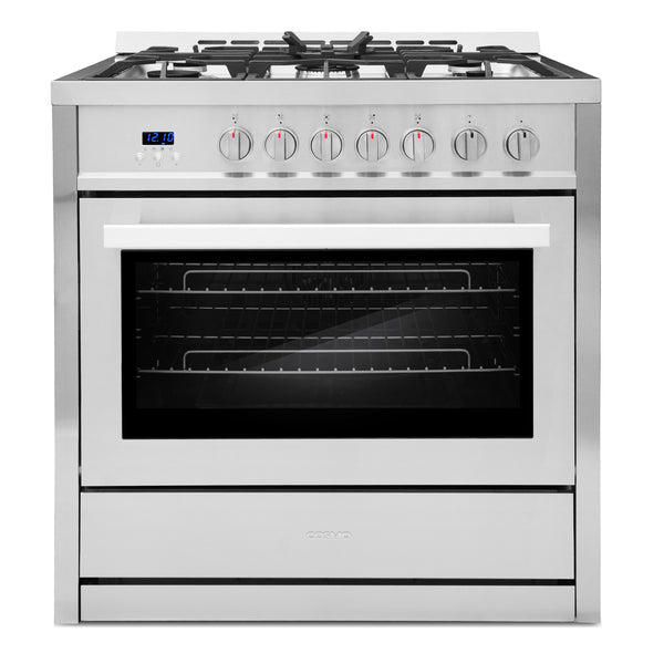 Cosmo 36 in. 3.8 cu. ft. Single Oven Gas Range in Stainless Steel with 5 Burner Cooktop and Cast Iron Grates