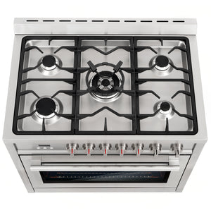 Cosmo 36 in. 3.8 cu. ft. Single Oven Gas Range in Stainless Steel with 5 Burner Cooktop and Heavy Duty Cast Iron Grates