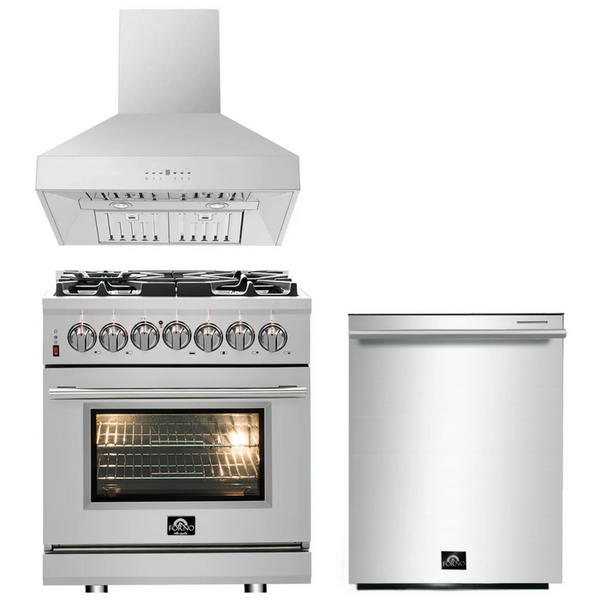 Free Shipping 30-Day Returns* Authorized Dealer Professional Services     Forno Appliance Package - 30" Dual Fuel Range, 30" Range Hood, Dishwasher, AP-FFSGS6125-30-W-2