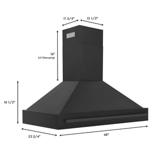 ZLINE Black Stainless Steel Range Hood - Black Handle, Various Size Options