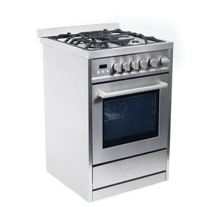 Cosmo 24 in. 2.73 cu. ft. Single Oven Gas Range in Stainless Steel with 4 Burner Cooktop and Cast Iron Grates