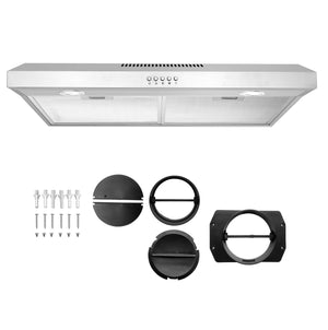 Cosmo 5U30 30 in. Stainless Steel Under Cabinet Range Hood with Ducted / Ductless Convertible Slim Kitchen Over Stove Vent