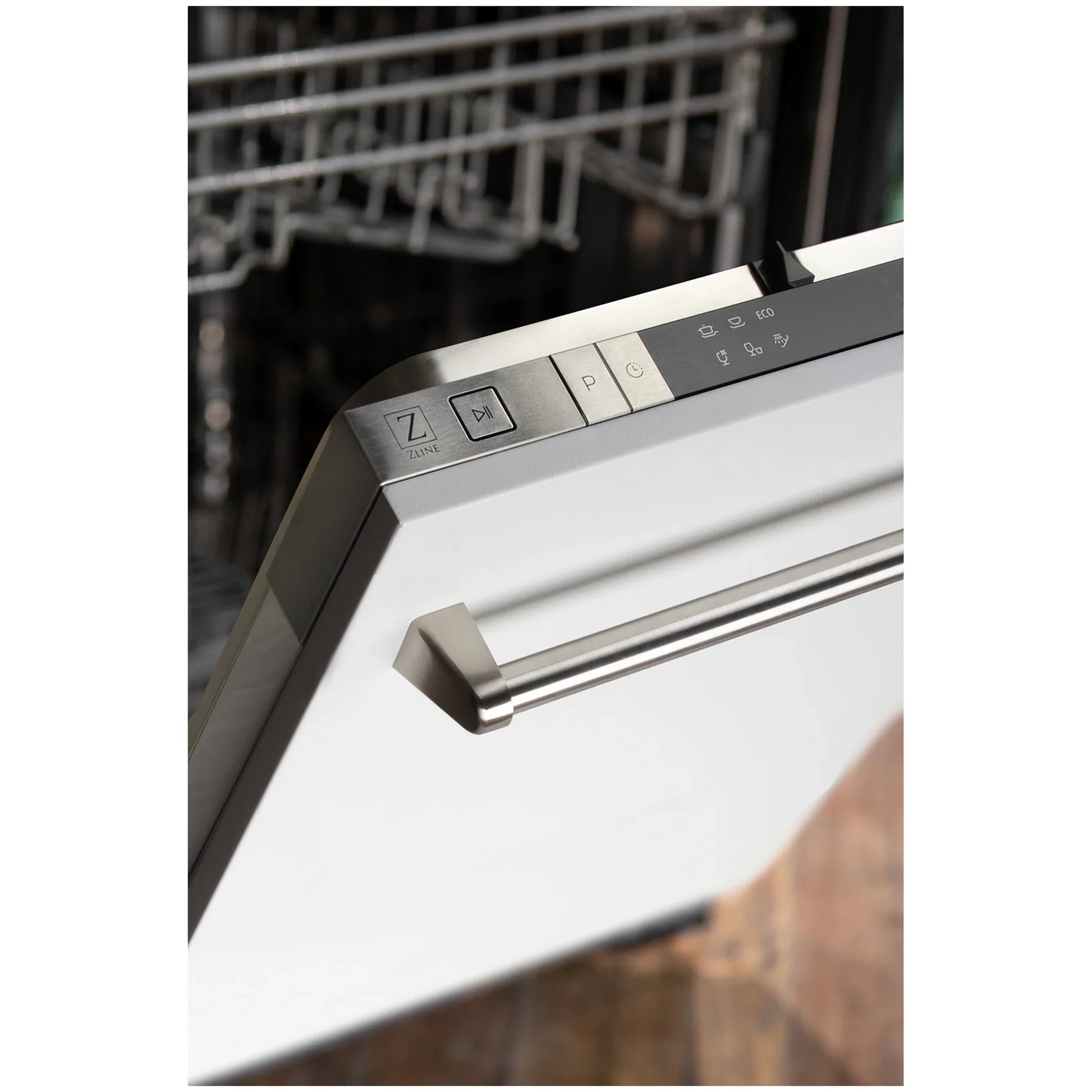 ZLINE 18" Compact Top Control Dishwasher - Matte White Panel, Traditional Handle