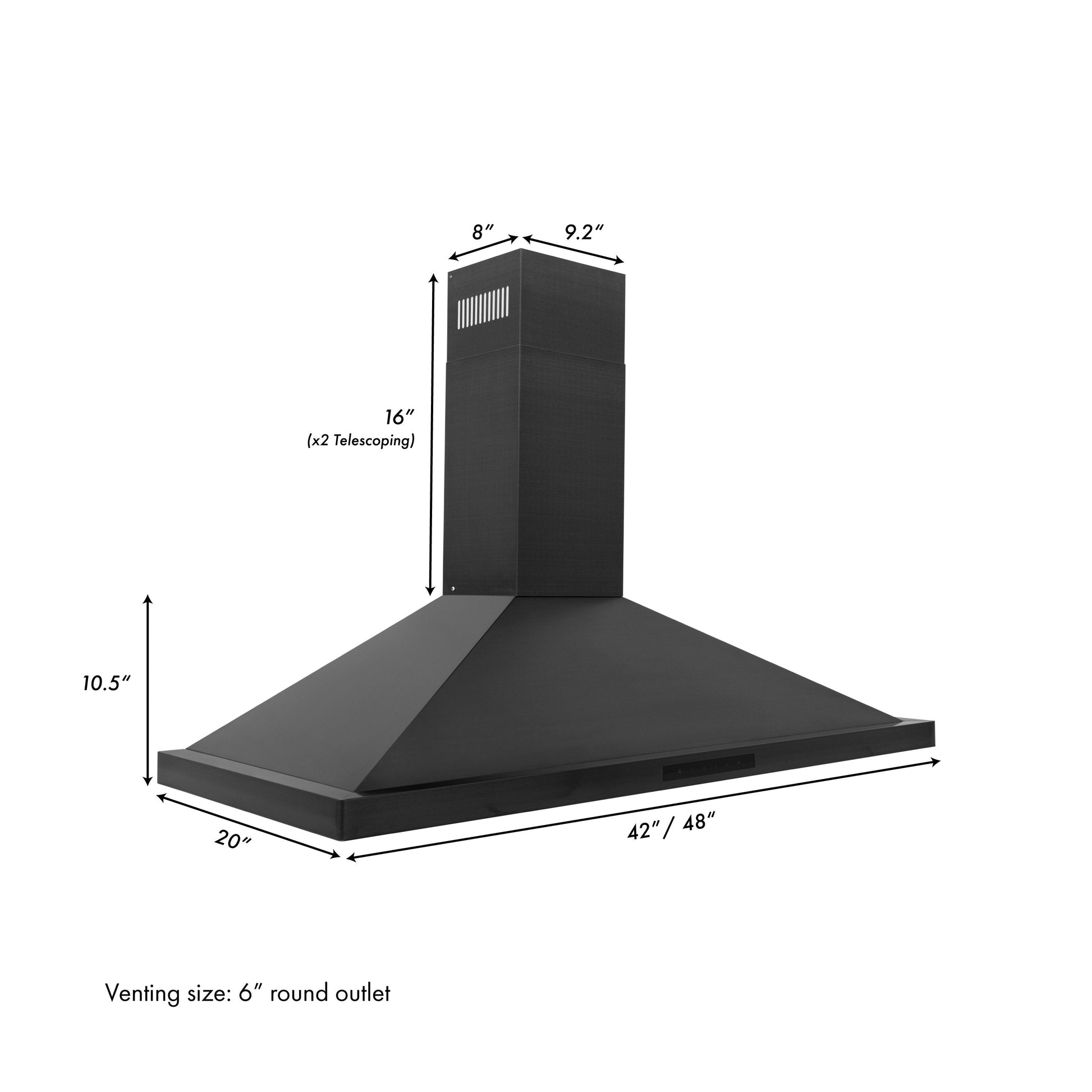 ZLINE 48" Recirculating Wall Mount Range Hood - Black Stainless Steel with Charcoal Filters