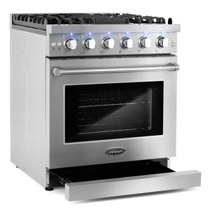 Cosmo 30 in. Slide-In Freestanding Gas Range in Stainless Steel with 5 Sealed Burners, Cast Iron Grates, 4.5 cu. ft. Capacity Convection Oven