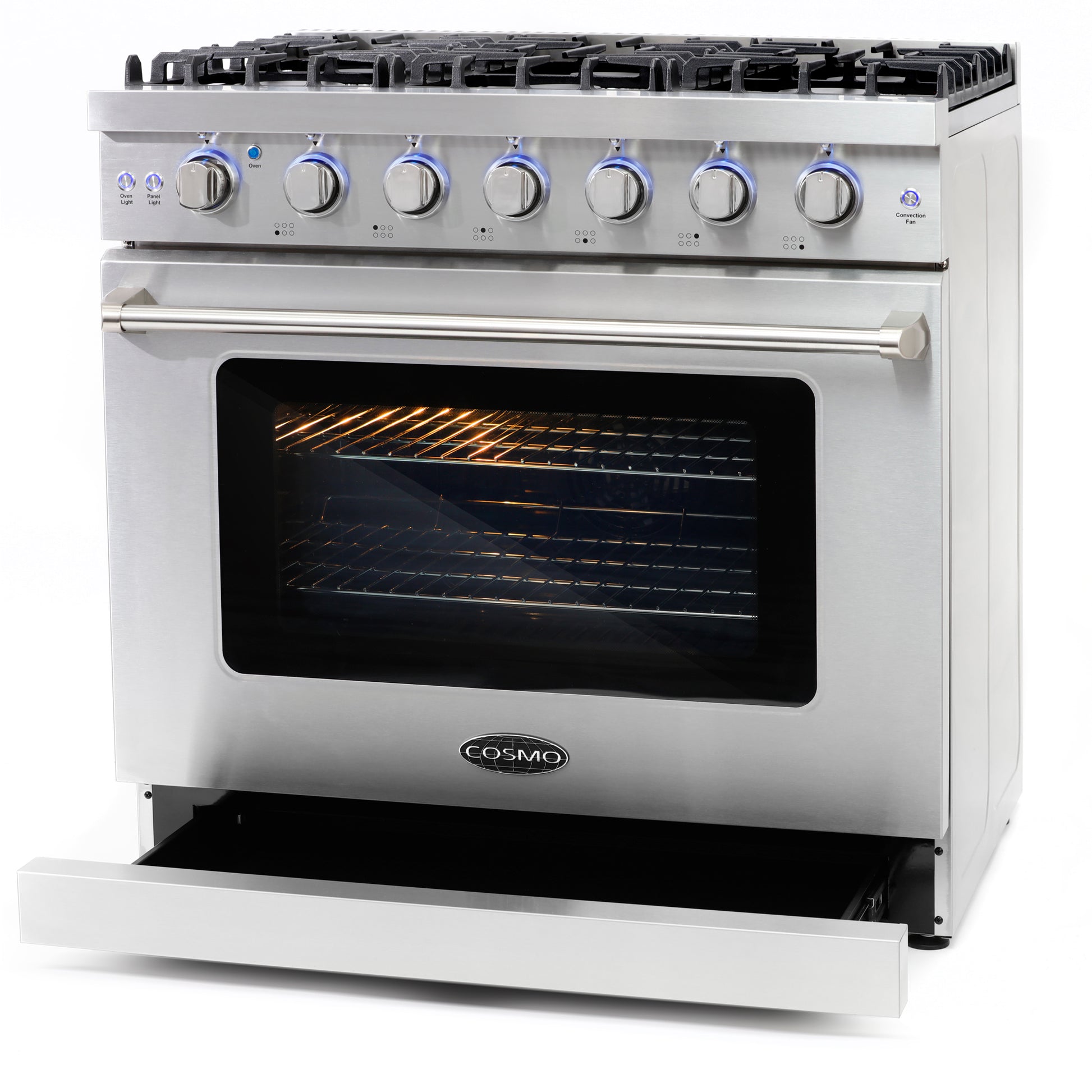 Cosmo 36 in. 6.0 cu. ft. Commercial Gas Range in Stainless Steel with Convection Oven with Storage Drawer