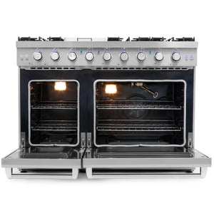 Cosmo 48 in. Stainless Steel 6.8 cu. ft. Double Oven Commercial Gas Range with Fan Assist Convection Oven