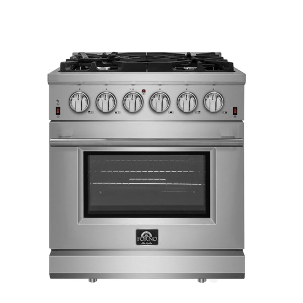 Forno Massimo 30-inch Freestanding Gas Range All Stainless Steel with 5 Sealed Burners,  Air Fryer Kit, Wok Support & Griddle, FFSGS6239-30