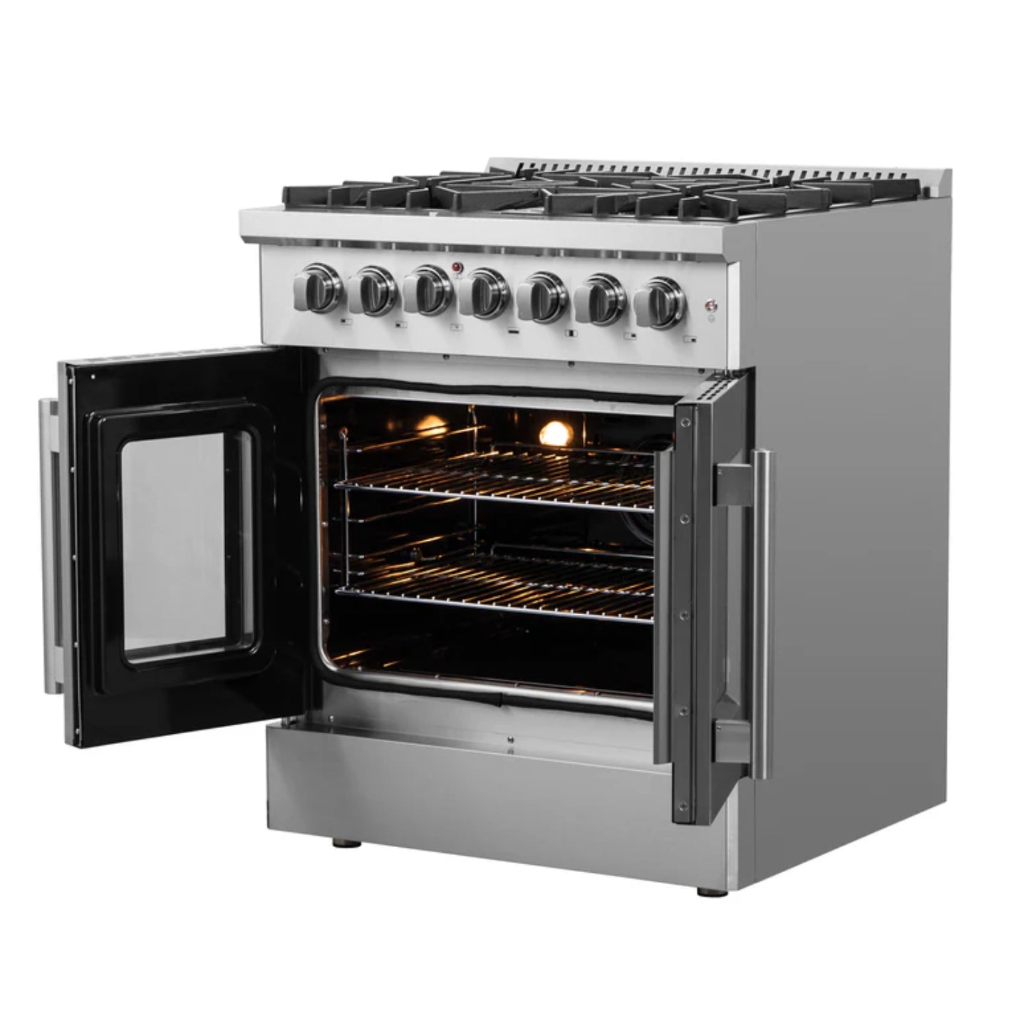 Forno Galiano 30-inch French Door Dual Fuel Range All Stainless Steel with 5 Sealed Burners, FFSGS6356-30