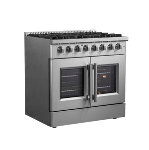 Forno Galiano 36-inch French Door Dual Fuel Range All Stainless Steel with 6 Sealed Burners, FFSGS6356-36