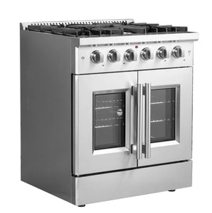 Forno Galiano 30-inch French Door Gas Range All Stainless Steel with 5 Sealed Burners, FFSGS6444-30
