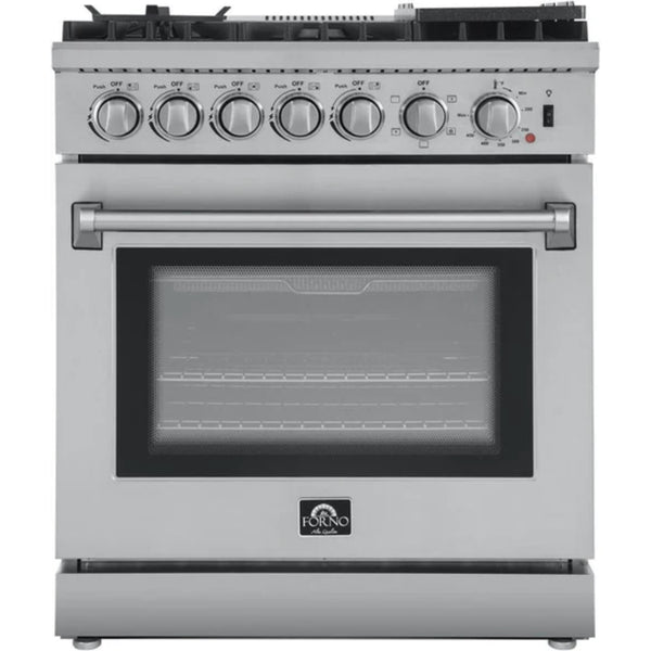 Forno Lazio 30-Inch Dual Fuel Range, 5 Burners,  4.32 cu.ft. True Convection Oven with Air Fryer, Wok Support & Griddle, FFSGS6196-30