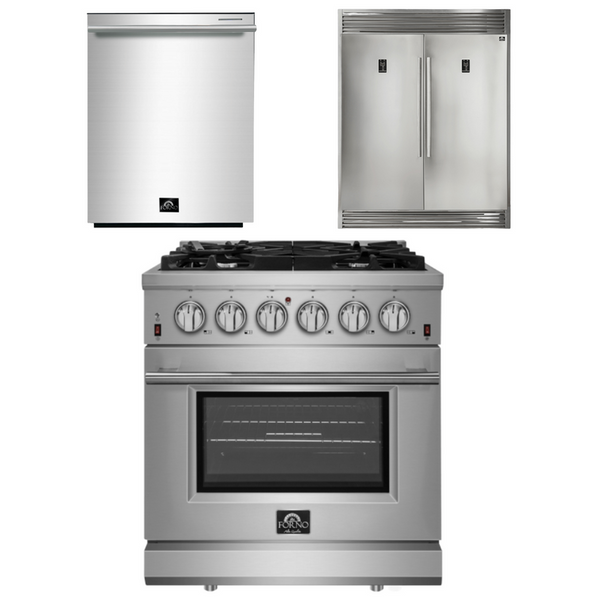 Forno Appliance Package - 30 Inch Gas Range, Dishwasher, Refrigerator, AP-FFSGS6239-30-5