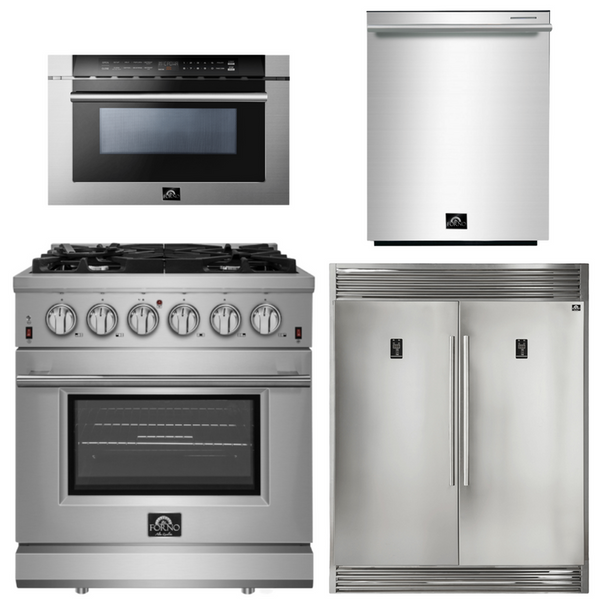 Forno Appliance Package - 30 Inch Gas Range, Refrigerator, Microwave Drawer, Dishwasher, AP-FFSGS6239-30-7