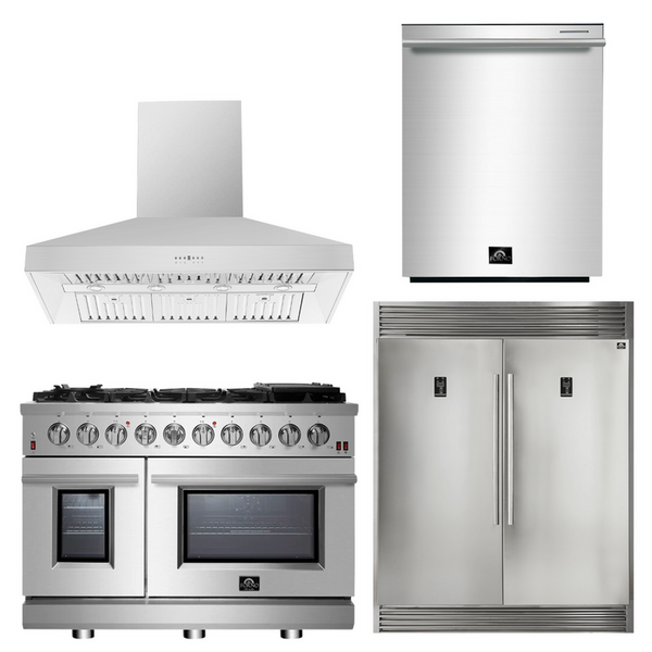 Forno Appliance Package - 48" Gas Range, Range Hood, 60" Refrigerator, Dishwasher, AP-FFSGS6239-48-7