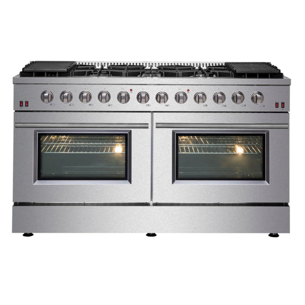 Forno Galiano 60-inch Gas Range Stainless Steel, 10 Burners, 8.64 cu. ft. Double Convection Ovens, FFSGS6244-60
