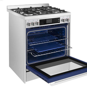 Robam G517K 30” Chef’s Favorite Convection Freestanding Gas Range, 5 Sealed Aluminum Burners w/Cast Iron rates (Wok Grate Included), 5 Cu. Ft. Oven with Blue Interior, 6 Cooking Modes G517K