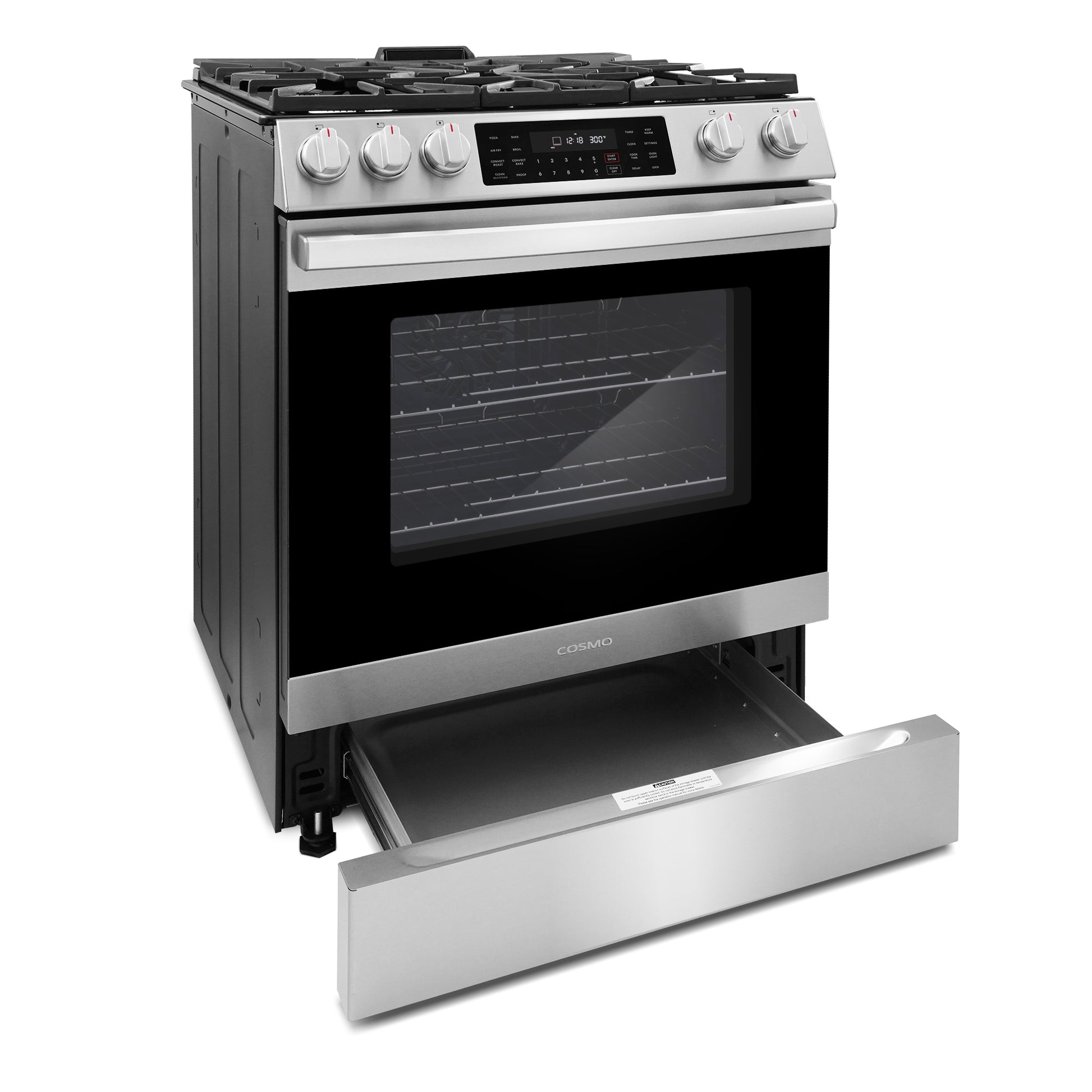 Cosmo Professional Style 30 in. Slide-In Freestanding 6.1 cu. ft. Gas Range in Stainless Steel with 5 Sealed Gas Burners and Self Clean Air Fry Oven