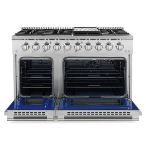 Cosmo Commercial-Style 48 in. 5.5 cu. ft. Double Oven Gas Range in Stainless Steel with 8 Italian Burners and Cast Iron Grates