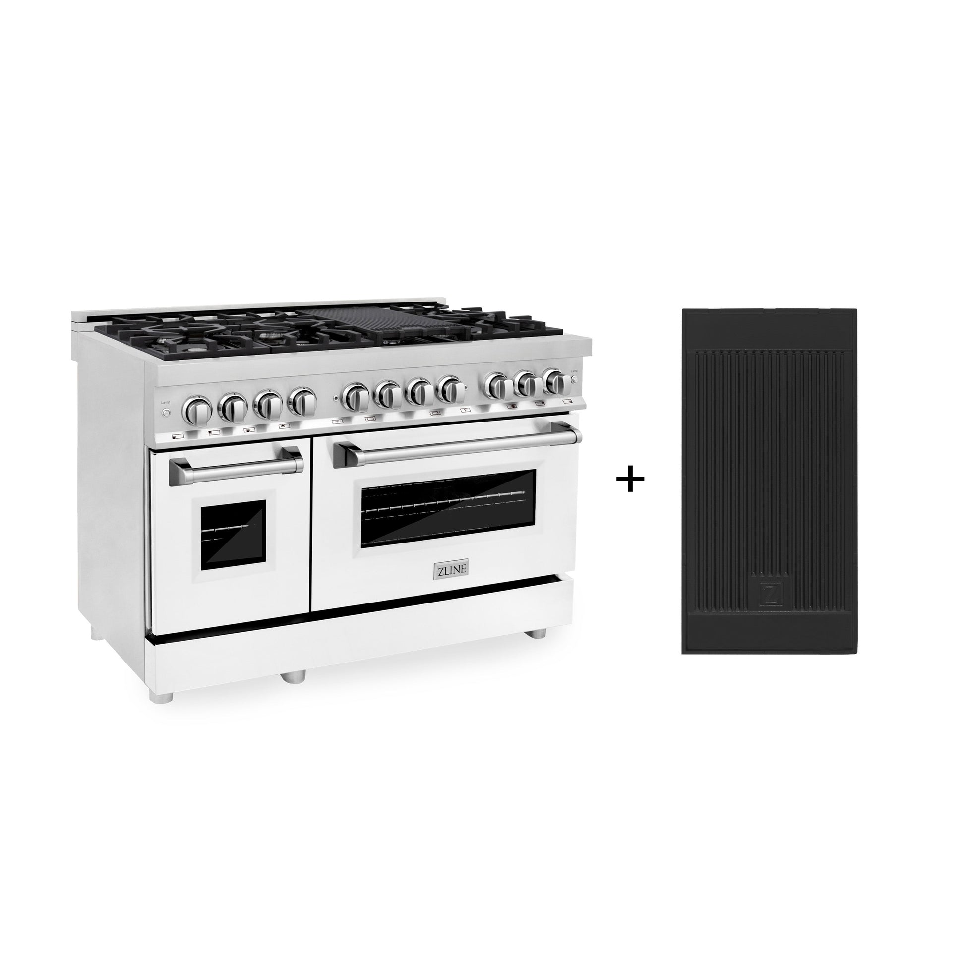 ZLINE 48" Dual Fuel Range with Electric Oven and Gas Cooktop with Griddle - Stainless Steel with Matte White Door
