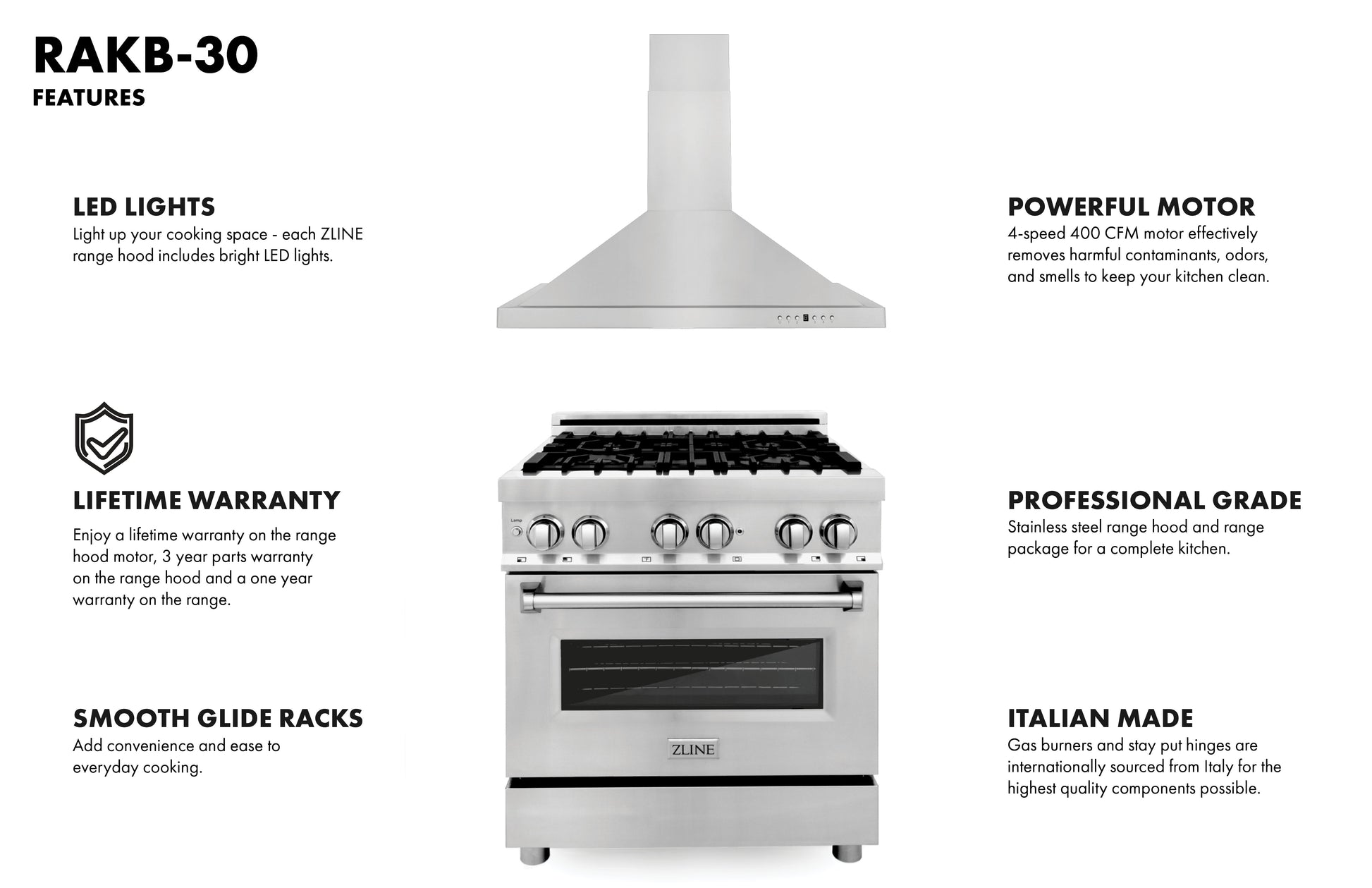 ZLINE 2-Appliance 30" Kitchen Package with Stainless Steel Dual Fuel Range and Convertible Vent Range Hood