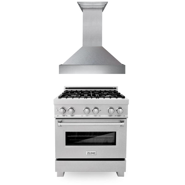 ZLINE 2-Appliance 30" Kitchen Package with DuraSnow Stainless Steel Dual Fuel Range and Convertible Vent Range Hood