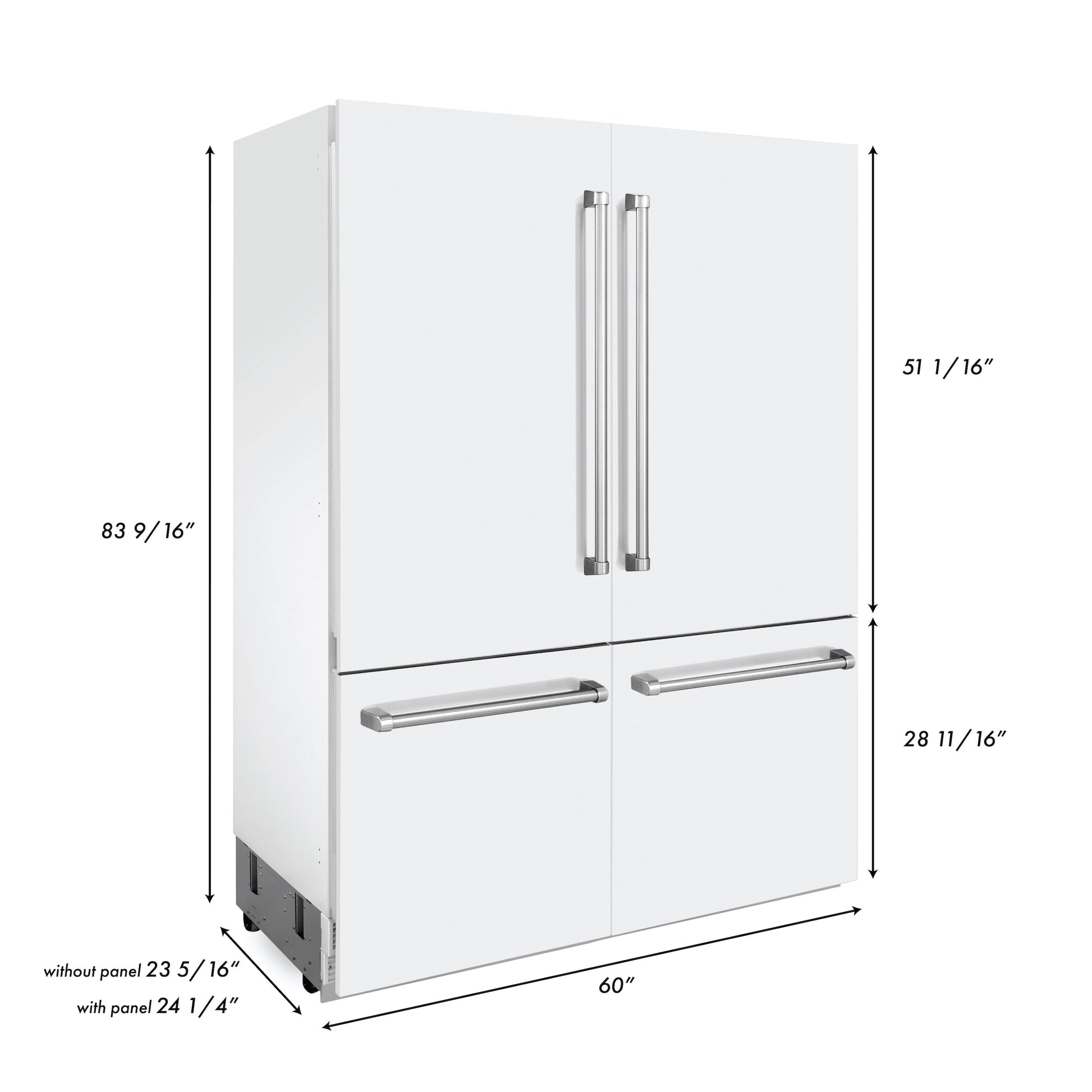 ZLINE 60" Built-In 4-Door French Door Refrigerator with Internal Water and Ice Dispenser - Matte White