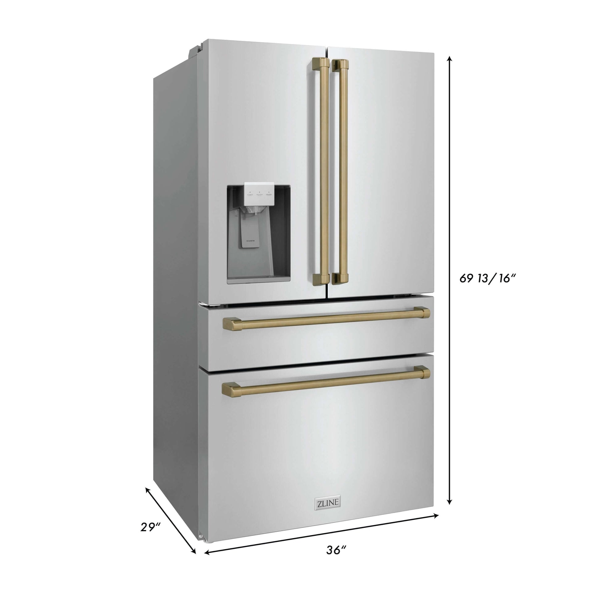 ZLINE 36" Autograph Edition Freestanding French Door Refrigerator with External Water and Ice Dispenser - Stainless Steel with Accents